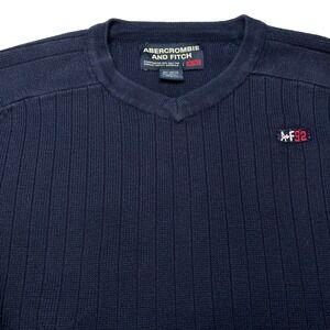 90s Y2K Abercrombie Fitch Sweater L Mens V Neck Ribbed Knit Navy